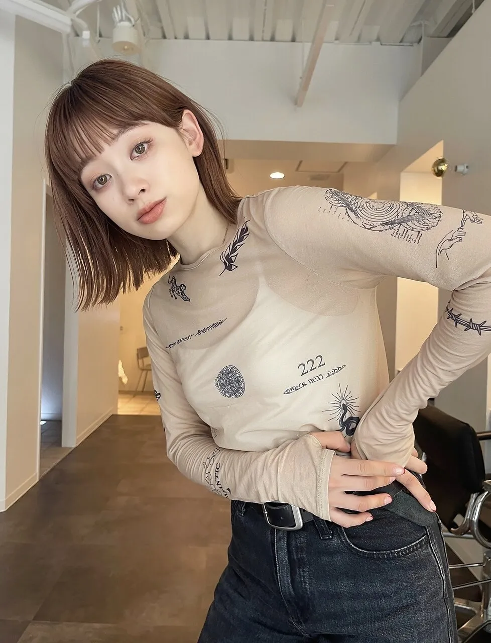 外ハネボブ×ピンクベージュ